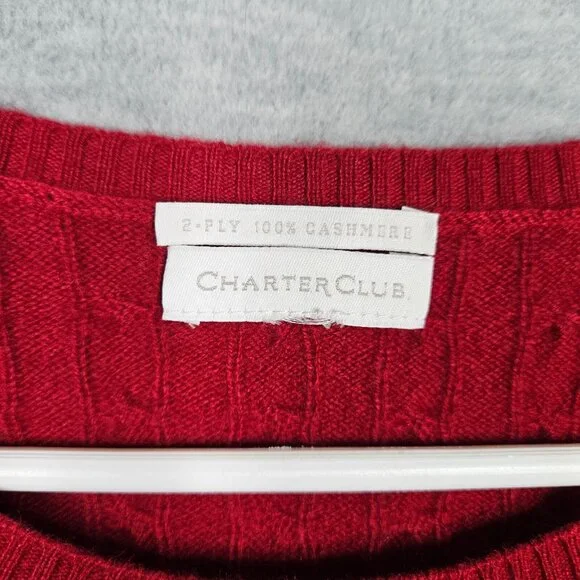 Charter Club Women’s Red Round Neck Short Sleeve Cashmere Sweater Sz S - Picture 5 of 6